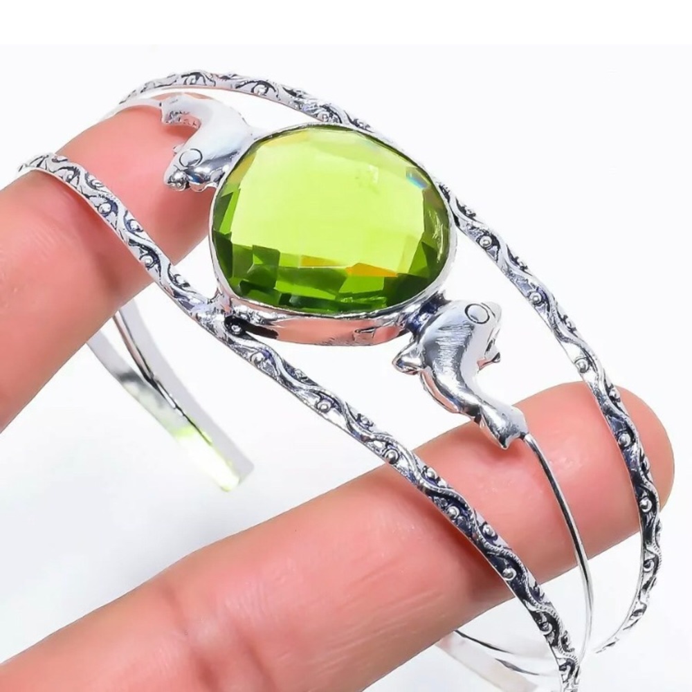 Silver and peridot cuff bracelet